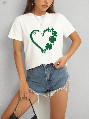 Heart Lucky Clover Round Neck Short Sleeve T-Shirt-Teresa's Fashionista LLC