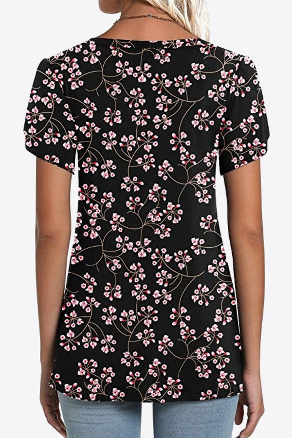 Printed Petal Sleeve V-Neck Blouse-Teresa's Fashionista LLC