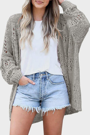 Openwork Open Front Long Sleeve Cardigan-Teresa's Fashionista LLC