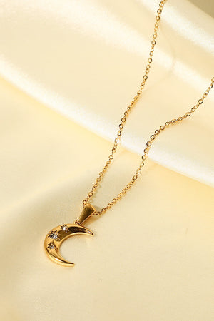 18K Gold Plated Inlaid Zircon Moon Pendant Necklace-Teresa's Fashionista LLC
