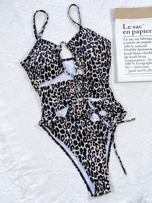 Leopard Cutout Tied One-Piece Swimsuit-Teresa's Fashionista LLC