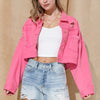 Cropped Collared Neck Dropped Shoulder Denim Jacket-Teresa's Fashionista LLC