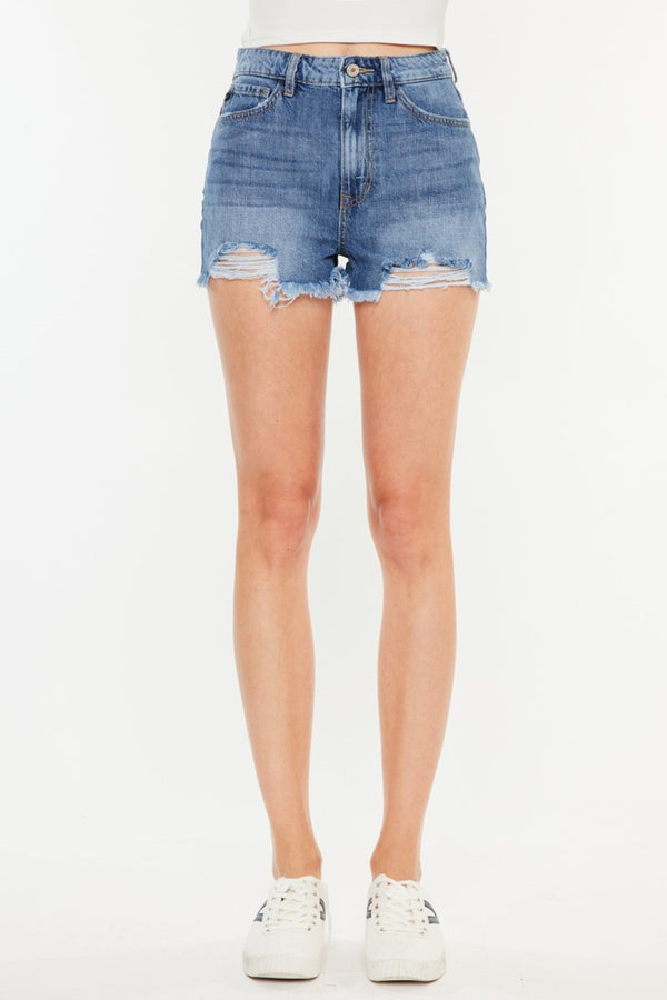 Kancan Distressed Raw Hem High Waist Denim Shorts-Teresa's Fashionista LLC