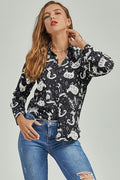Cat Print Button-Up Shirt-Teresa's Fashionista LLC