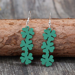 Lucky Clover Wooden Dangle Earrings-Teresa's Fashionista LLC