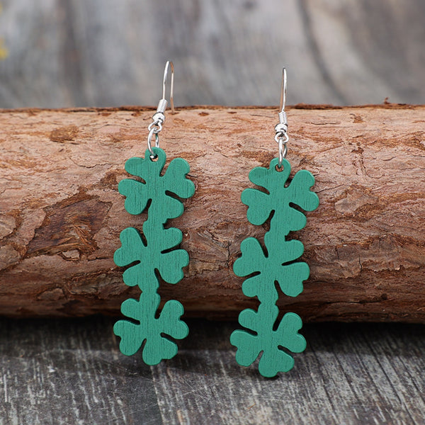 Lucky Clover Wooden Dangle Earrings-Teresa's Fashionista LLC