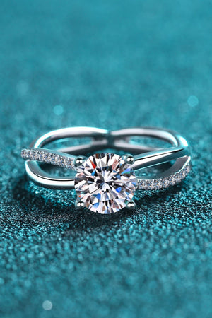 1 Carat Moissanite Crisscross Split Shank Ring-Teresa's Fashionista LLC