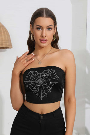 Heart Spider Web Graphic Tube Top-Teresa's Fashionista LLC