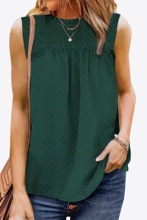 Smocked Tie Back Frill Trim Tank-Teresa's Fashionista LLC