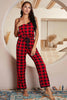 Plaid Lace Trim Spaghetti Strap Jumpsuit-Teresa's Fashionista LLC