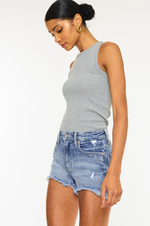 Kancan Distressed Raw Hem Denim Shorts-Teresa's Fashionista LLC