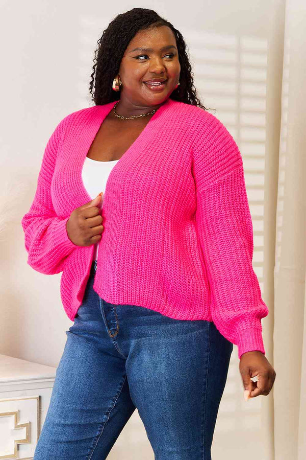 Woven Right Rib-Knit Open Front Drop Shoulder Cardigan-Teresa's Fashionista LLC