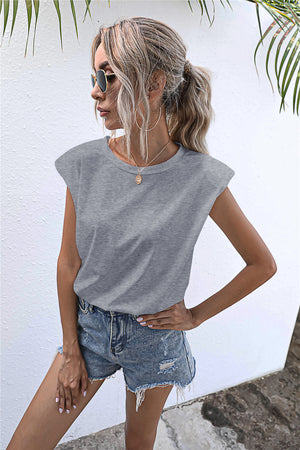 Round Neck Cap Sleeve Tee-Teresa's Fashionista LLC