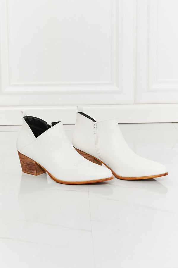 MMShoes Trust Yourself Embroidered Crossover Cowboy Bootie in White-Teresa's Fashionista LLC