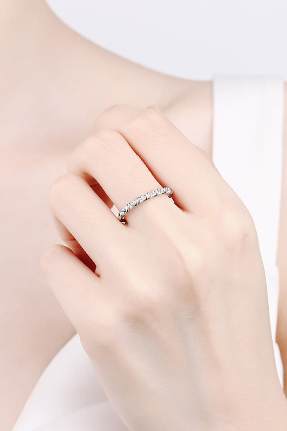 Moissanite Rhodium-Plated Half-Eternity Ring-Teresa&#39;s Fashionista LLC