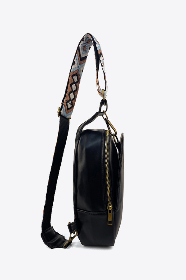 Random Pattern Adjustable Strap PU Leather Sling Bag-Teresa's Fashionista LLC