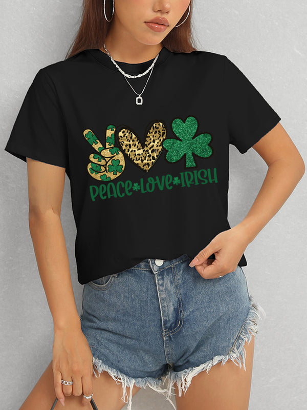 PEACE LOVE IRISH Round Neck Short Sleeve T-Shirt-Teresa's Fashionista LLC