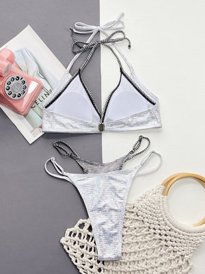 Faux Layered Halter Neck Two-Piece Bikini Set-Teresa's Fashionista LLC