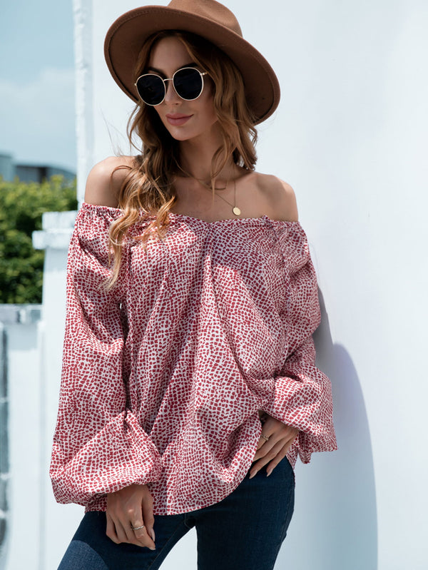Printed Tie-Neck Balloon Sleeve Blouse-Teresa's Fashionista LLC
