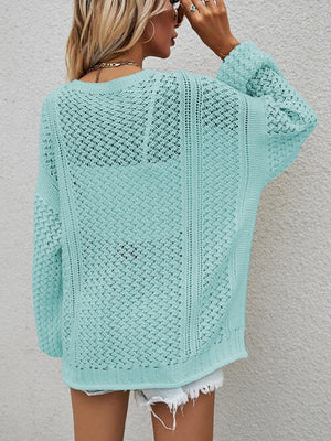 Openwork Button Front Cardigan-Teresa's Fashionista LLC