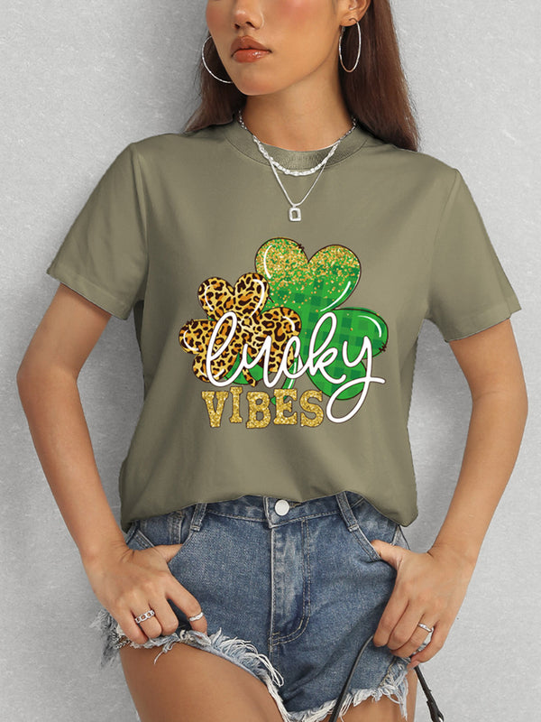 LUCKY VIBES Round Neck Short Sleeve T-Shirt-Teresa's Fashionista LLC