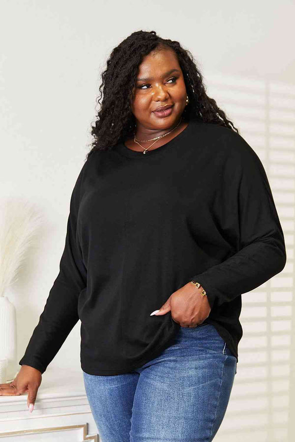 Double Take Seam Detail Round Neck Long Sleeve Top-Teresa's Fashionista LLC