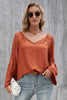 V-Neck Spliced Lace Flare Sleeve Top-Teresa's Fashionista LLC