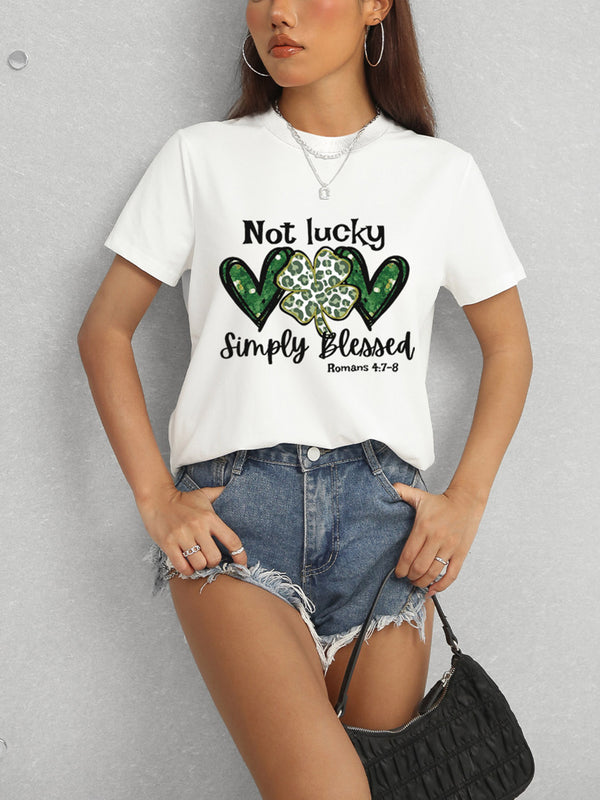 Lucky Clover Round Neck Short Sleeve T-Shirt-Teresa's Fashionista LLC
