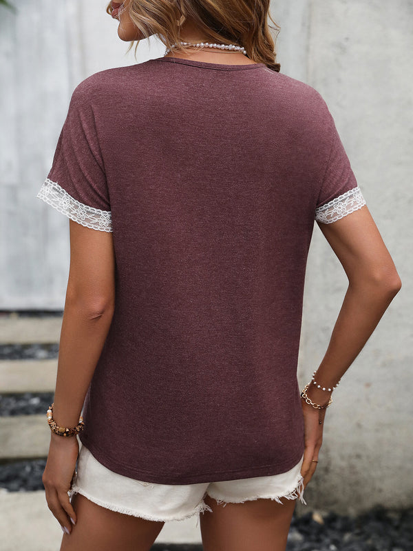 Contrast Round Neck Short Sleeve Tee-Teresa's Fashionista LLC