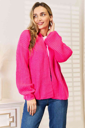 Woven Right Rib-Knit Open Front Drop Shoulder Cardigan-Teresa's Fashionista LLC
