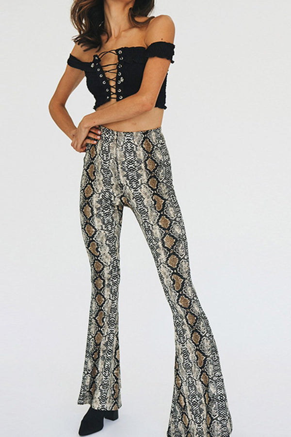 Snakeskin Print Flare Pants-Teresa's Fashionista LLC