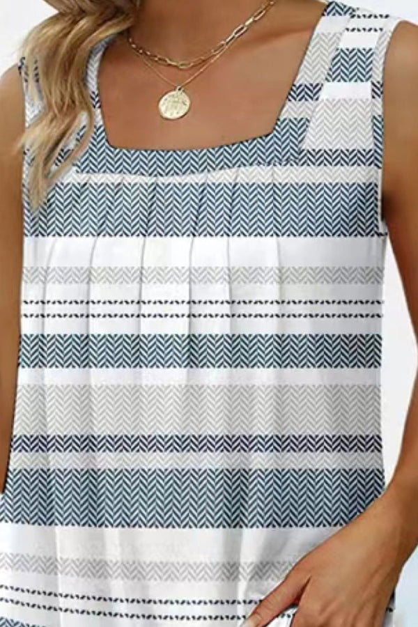 Printed Square Neck Curved Hem Tank-Teresa's Fashionista LLC