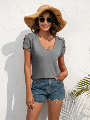 Spliced Lace Cold-Shoulder Blouse-Teresa's Fashionista LLC