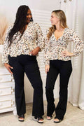 Double Take Printed Tied Plunge Peplum Blouse-Teresa's Fashionista LLC