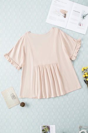 V-Neck Flounce Sleeve Babydoll Blouse-Teresa's Fashionista LLC