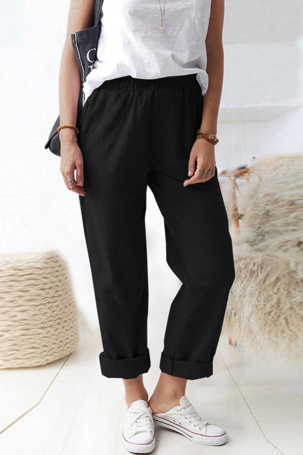 Paperbag Waist Pull-On Pants with Pockets-Teresa's Fashionista LLC