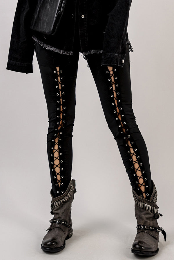 Grommet Lace Up Leggings-Teresa's Fashionista LLC