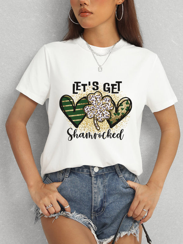 Lucky Clover Round Neck Short Sleeve T-Shirt-Teresa's Fashionista LLC