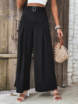 Ruched High Waist Wide Leg Pants-Teresa's Fashionista LLC