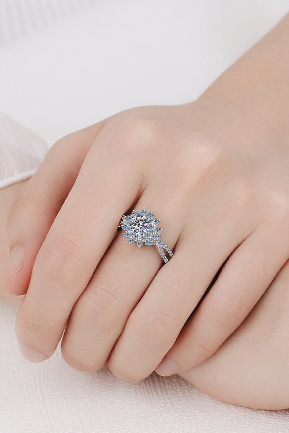 Moissanite Flower-Shape Split Shank Ring-Teresa's Fashionista LLC
