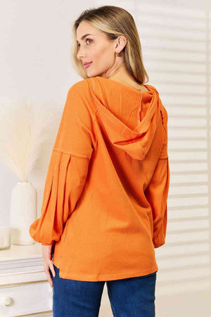 Basic Bae Side Slit Buttoned Waffle Knit Hoodie-Teresa's Fashionista LLC