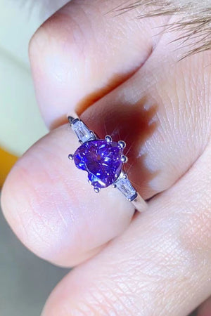 1 Carat Moissanite Heart-Shaped Platinum-Plated Ring in Purple-Teresa's Fashionista LLC