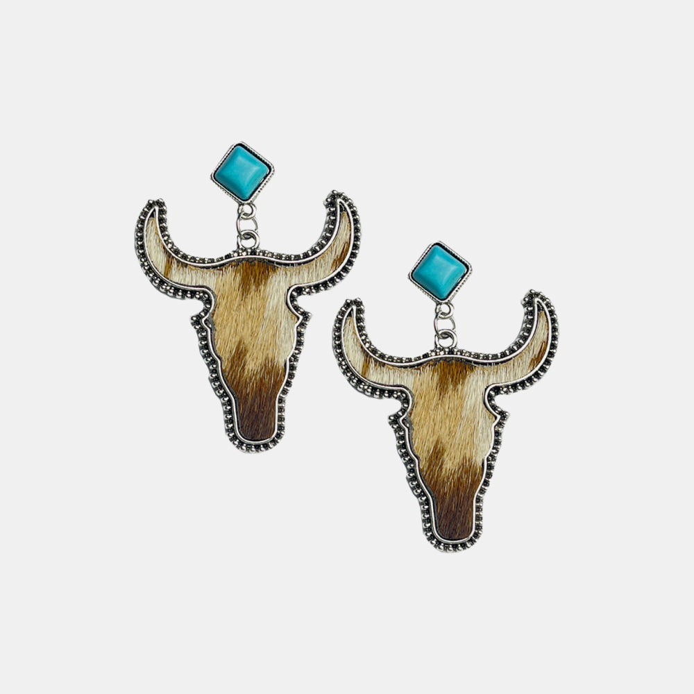 Bull Shape Turquoise Dangle Earrings-Teresa's Fashionista LLC