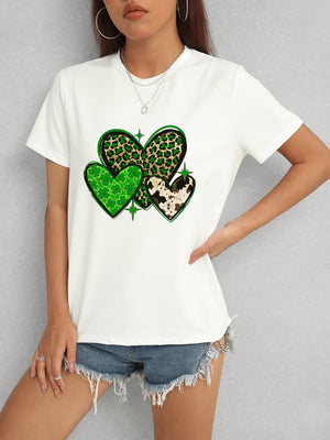 Heart Round Neck Short Sleeve T-Shirt-Teresa's Fashionista LLC