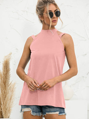 Cutout Mock Neck Tank-Teresa's Fashionista LLC