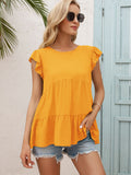 Round Neck Flutter Sleeve Tiered Blouse-Teresa's Fashionista LLC