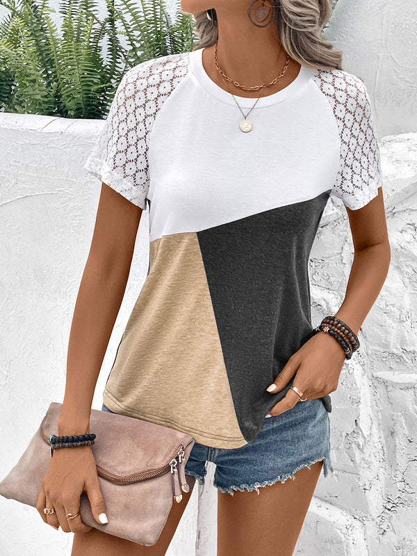 Color Block Raglan Sleeve Round Neck Tee-Teresa's Fashionista LLC