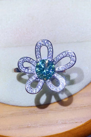 1 Carat Moissanite Flower Shape Open Ring-Teresa's Fashionista LLC
