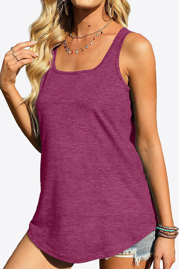 Curved Hem Square Neck Tank-Teresa's Fashionista LLC