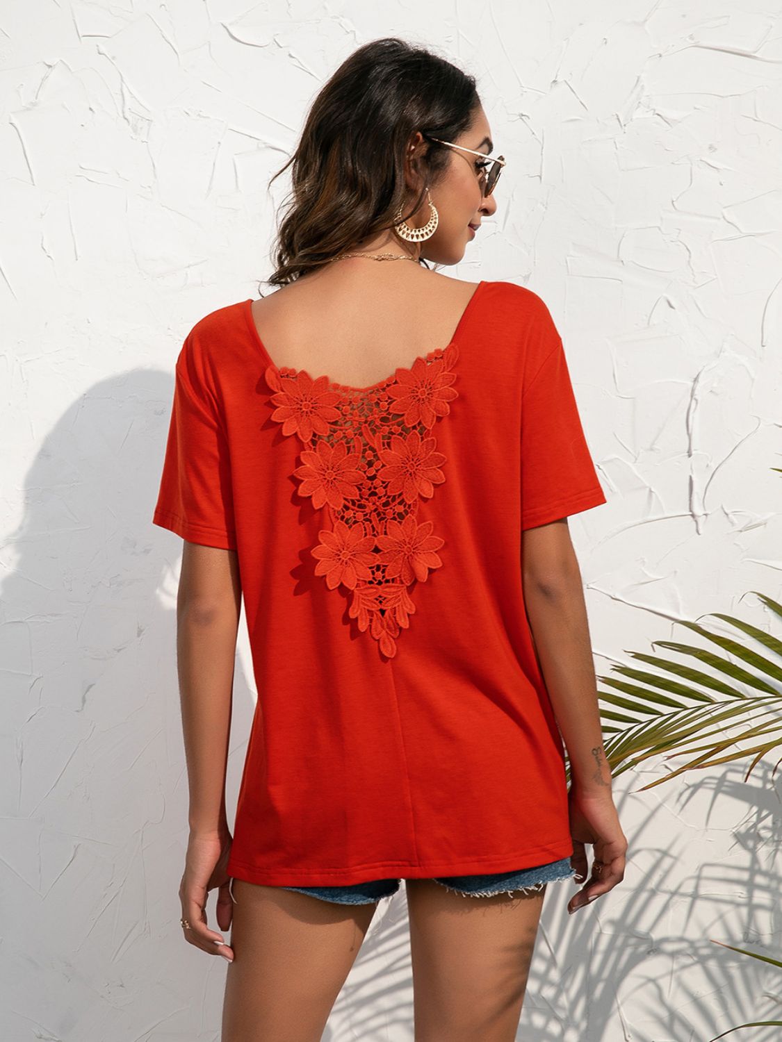 Lace Trim Short Sleeve Top-Teresa&#39;s Fashionista LLC